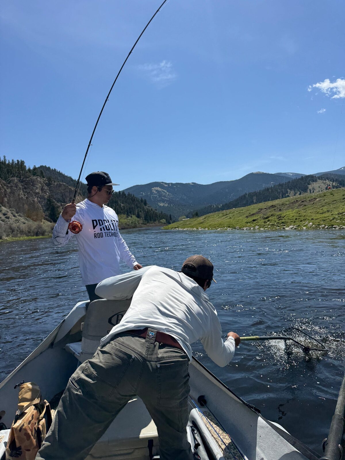 A Prolite fly rod being fished from a drift boat